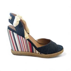 Charming Charlie Women’s Open Toe Denim Espadrille Wedge Sandal Size 8